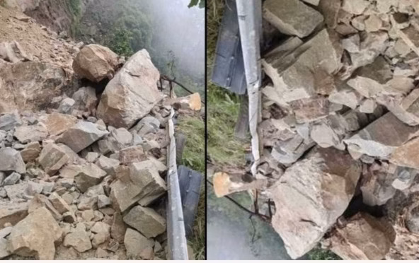 नैनीताल-हल्द्वानी हाईवे पर भूस्खलन, सड़क