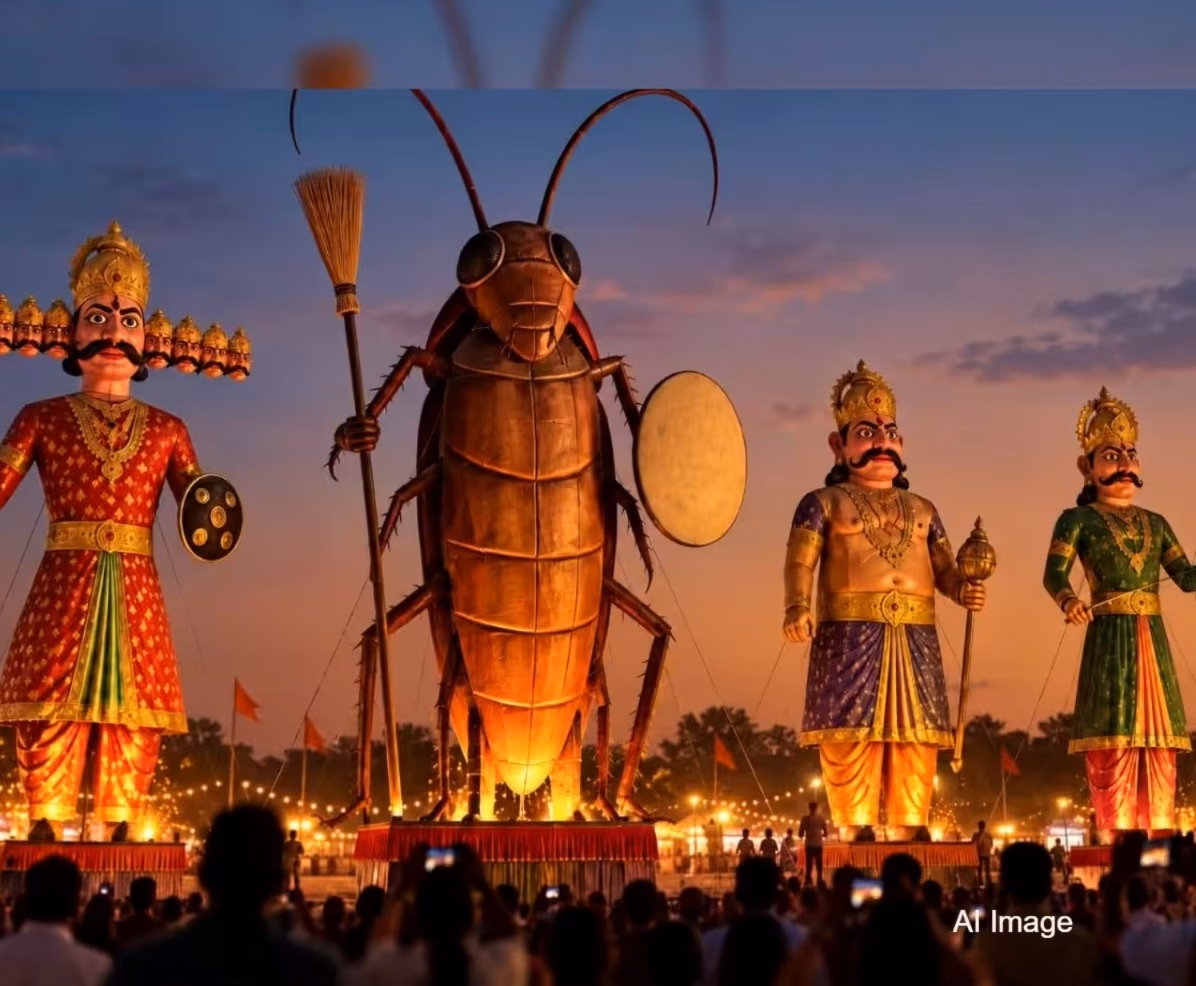 delhi-dussehra-2026-30-feet-cockroach-effigy